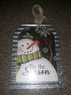 Cute tin Christmas snowman sign