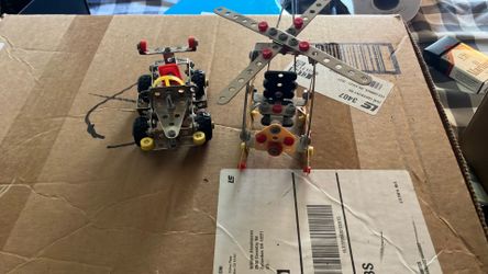 Metal helicopter and car