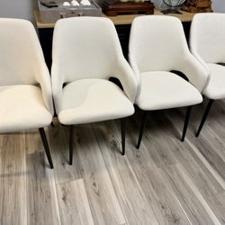 Brand New 4 Pieces Of Modern Fabric Upholstered Dining ArmChair with Metal Legs, Ergonomic Back