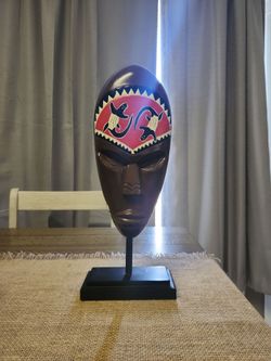 African Tribal Mask Sculpture on Stand