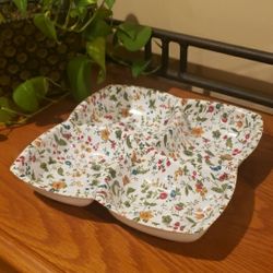 Vintage Floral Divided Serving Dish - White with Multicolor Flowers