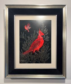 Vintage “CARDINALS” Scratch Painting by Richard Reid Mason