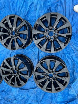 Toyota OEM fits also Lexus  17 inch wheels gloss black  17 inch 5x114 +45fully refinished like new ! 550$ for 4 rims plus tax.  New and used tires opt