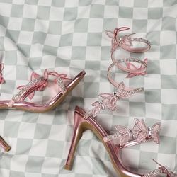 Pink Spiral Butterfly Heels 