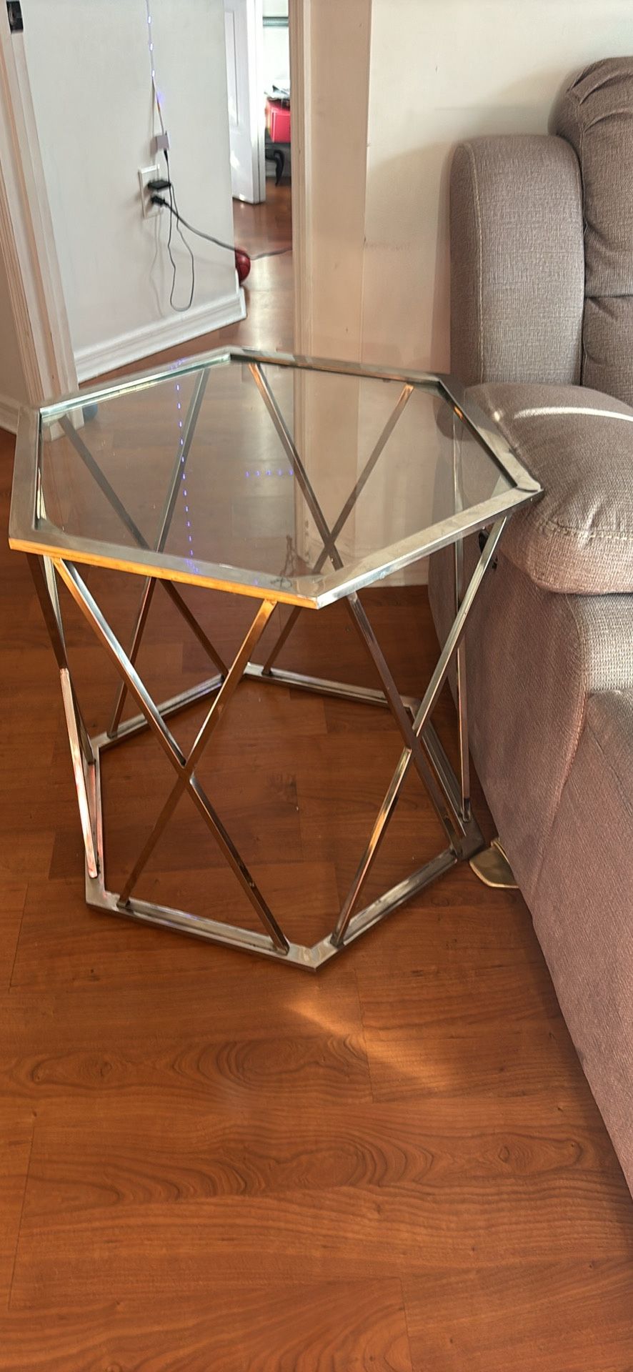 Metal and Glass Hexagonal Auxiliary Table