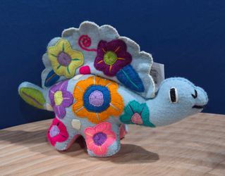 Hand Sewn Embroidered Stegosaurus Wool Dinosaur 10" Plushie