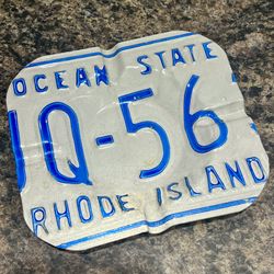 VINTAGE Rhode Island Ocean State License Plate Ashtray 6" x 6 ½" 