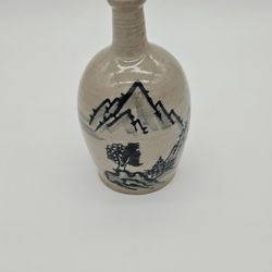 Vintage Amthor Imports Japanese Ceramic Vase with Hand-Painted Landscape Design