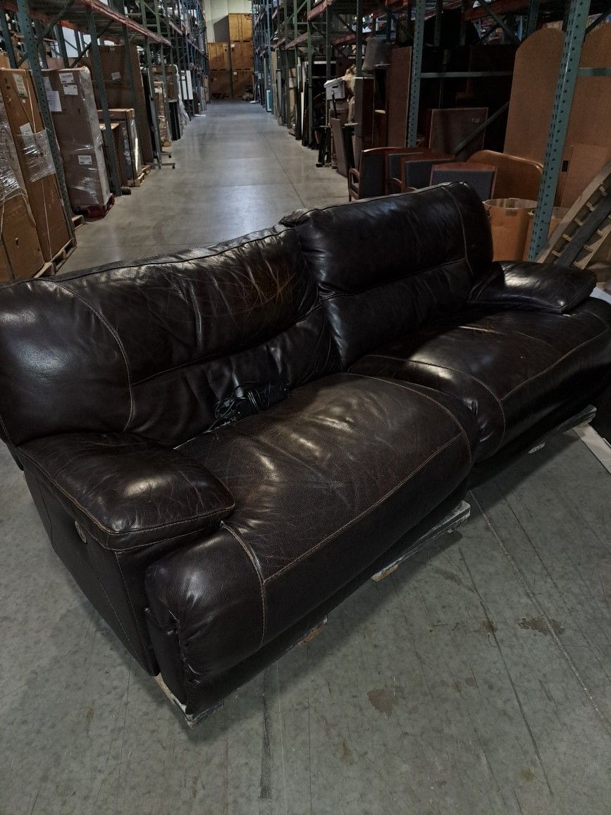 double recliner brown leather couch