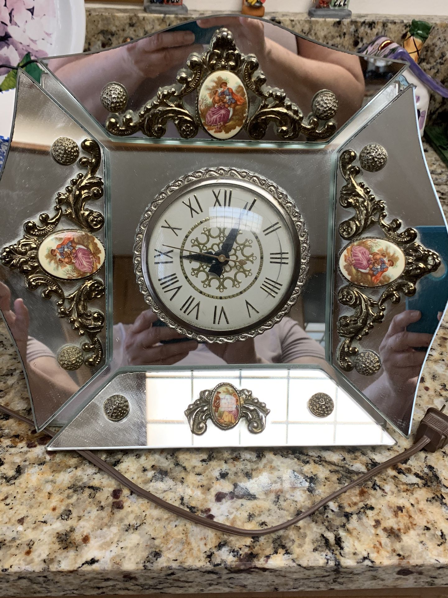 Antique Perfume Vanity Set with Electric Clock