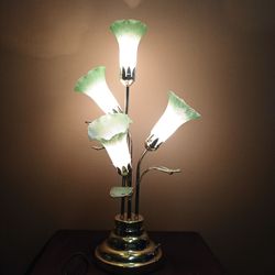 5-Light Calla Lily Art Glass & Gold Table Lamp