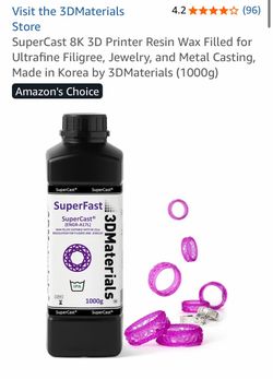 SuperCast 8K 3D Printer Resin Wax Filled for Ultrafine Filigree, Jewelry, and Metal Casting, Made in Korea by 3DMaterials (1000g)