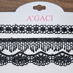 3 Pack: A'gaci Black Lace Chokers With Gold Clasps