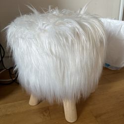 Cute Faux Fur White Stool