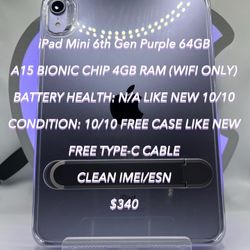 iPad Mini 6th Generation 64GB Purple Like New Authentic