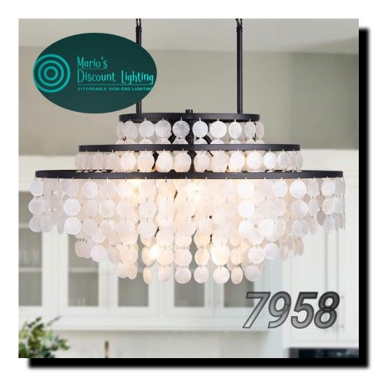 Wellmet Coastal Capiz Shell Chandelier, 6 Lights Beach Light Fixture, Sea Shell Pendant Lighting