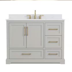 Dora 43 in. Single Sink Freestanding Gray Bath Vanity with White Engineered Stone Top and Backsplash Assembled