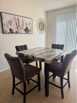 Redecorating Sale – Modern Counter Height Faux Marble Dining Set (4 Chairs