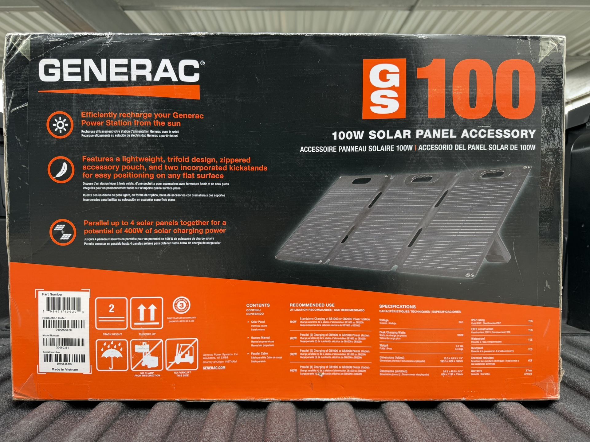 Generac GS100 – 100W Solar Panel (Nuevo)