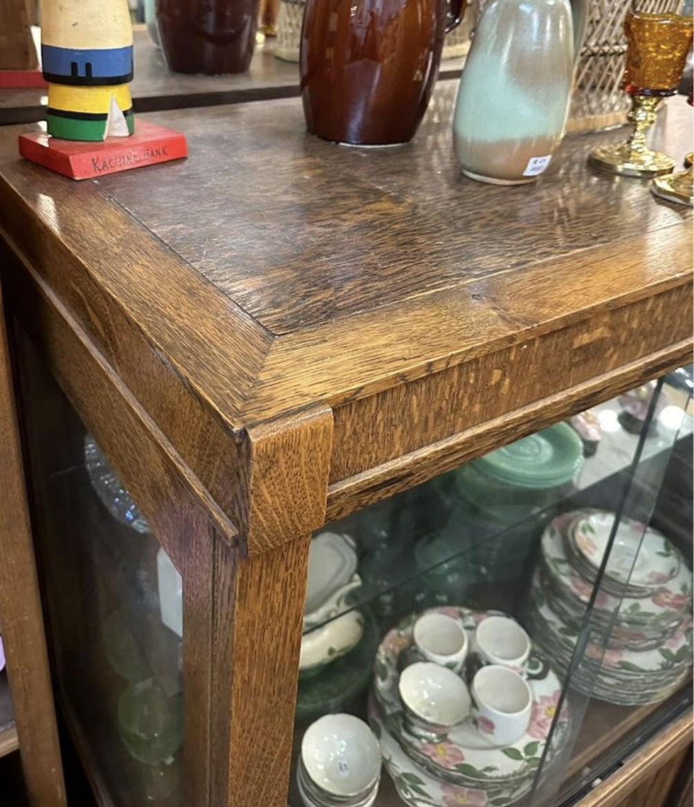 Antique Tiger Oak Lighted Display Cabinet