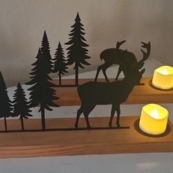 Homemade, Sold As Pair Black Silhouette Forest Candle Holder
