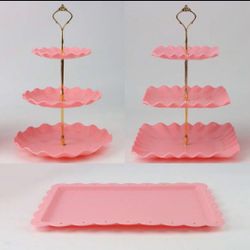 3-Tier Pink Cupcake Stand with Gold Rod