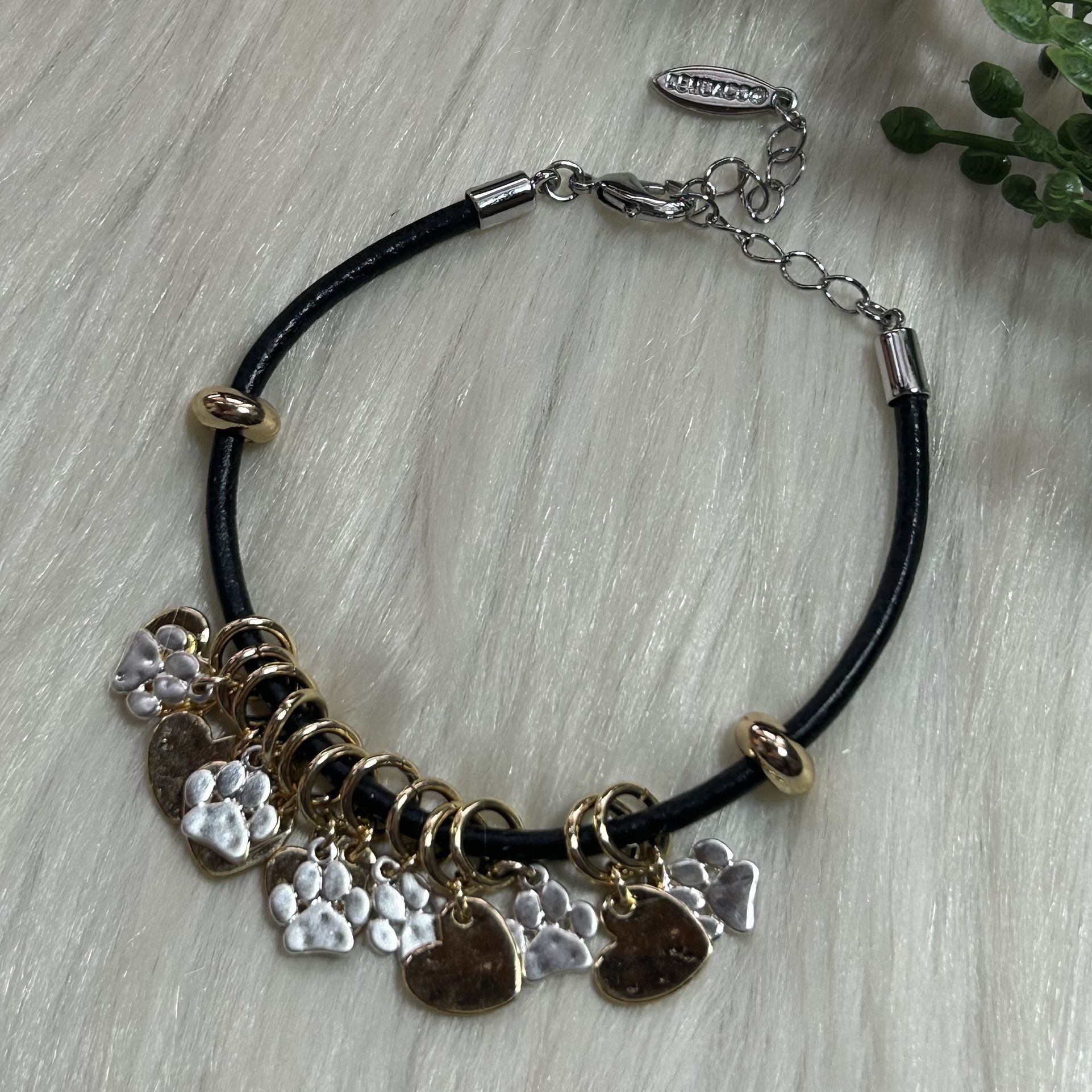 Demdaco heart paw two tone charm bracelet