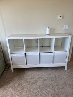 IKEA Kallax 4x2 Cube Shelf (White) w/ 4 Fabric Bins – La Jolla