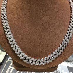 Sterling Silver Mossenite Diamond Necklace 12mm Thicker With 20” Inch Long Heavy Necklace..