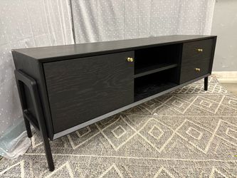 Contemporary Black 2 Drawer Media Stand with Gold Tone Pulls