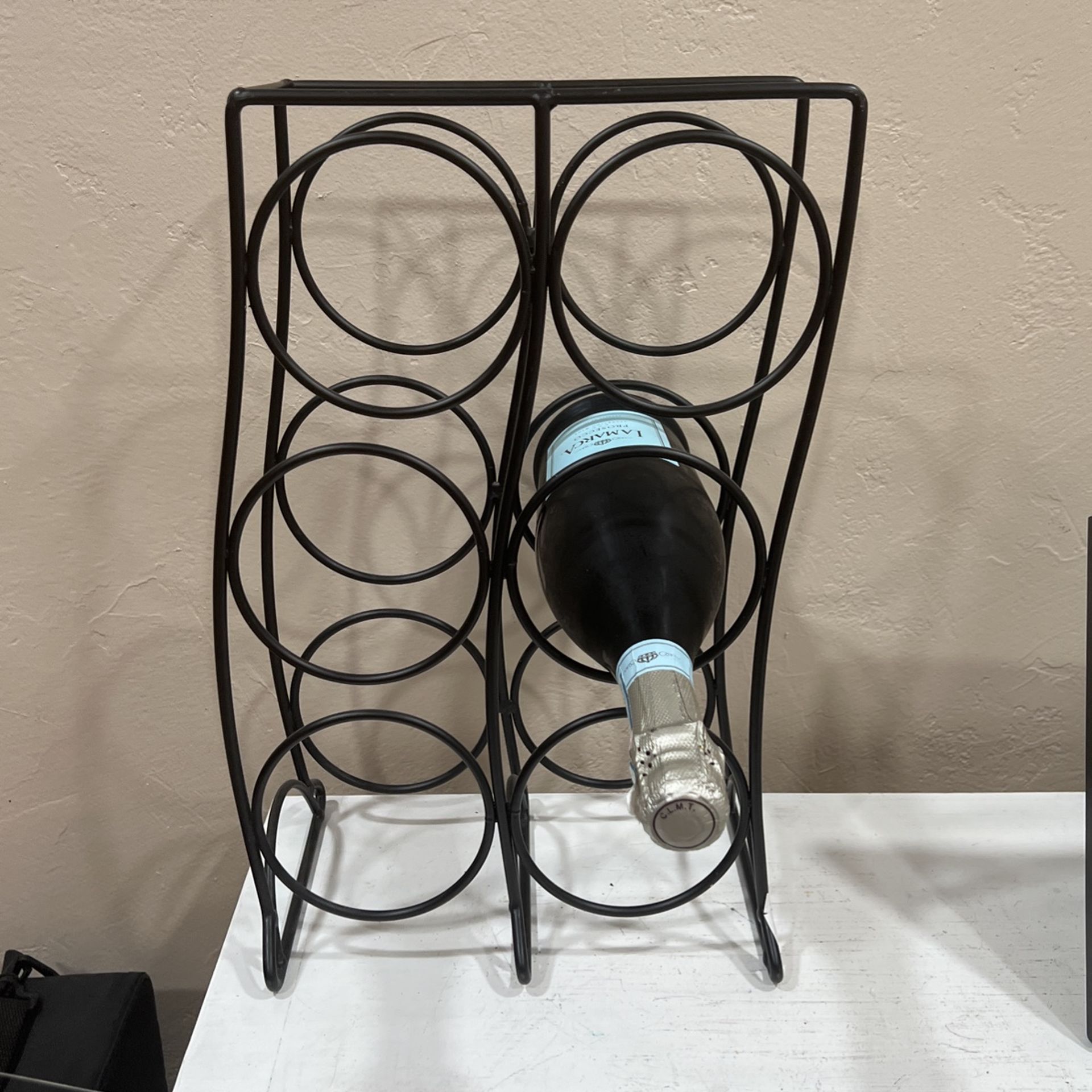 Black Metal Wine Rack Holds 6 Bottles