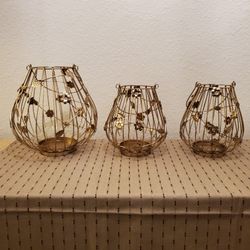 PIER 1  BRASS  CANDLE HOLDER  SET 