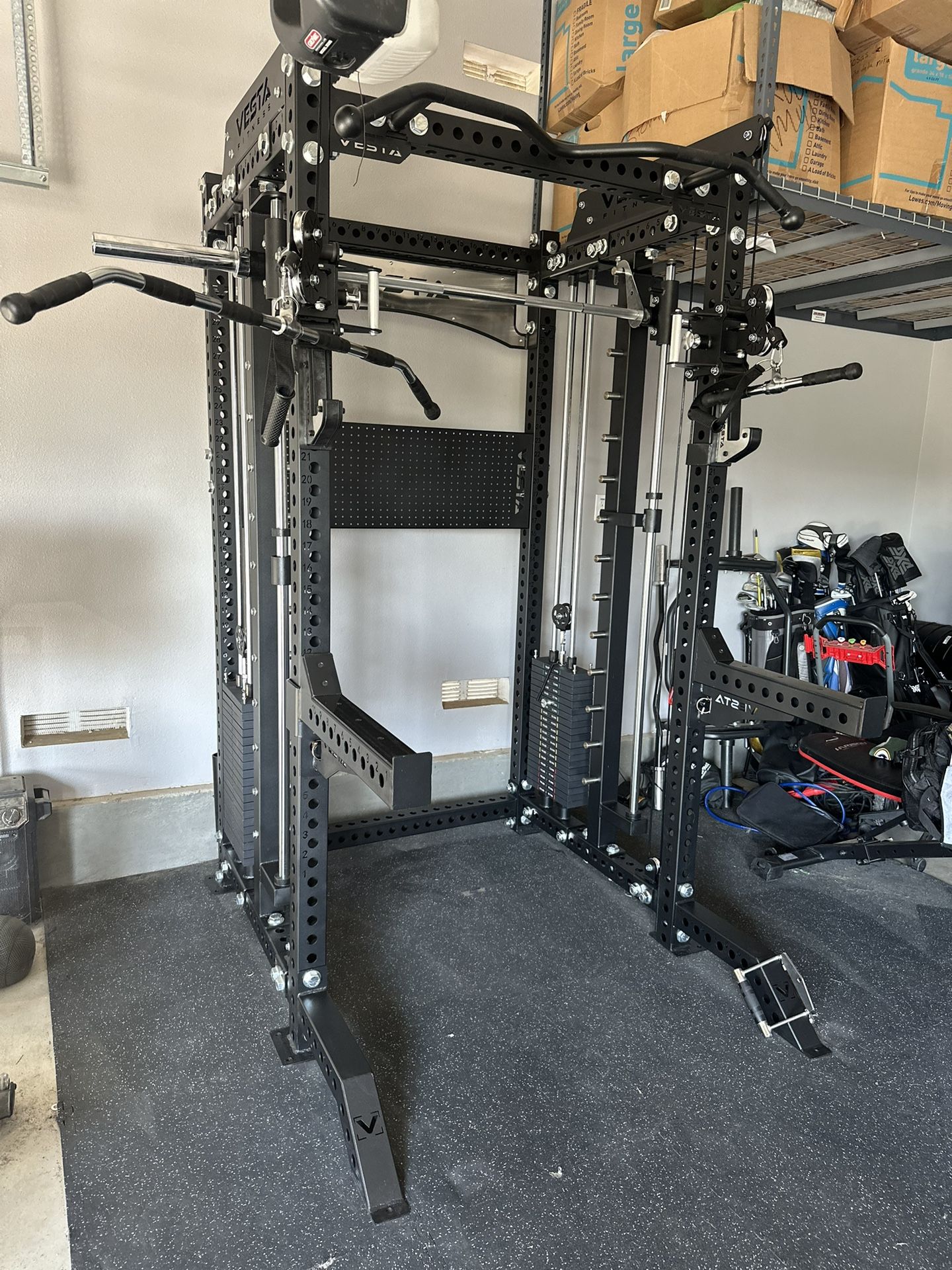 PRO SERIES Ultimate 3-1 Half Rack Functional Trainer w/Smith Machine Bar | 400lb Stack | Gym Equipment | Fitness | Commercial | Squat Rack