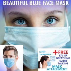 20 BLUE FACE MASK WITH ATTACHMENT FOR EASIER BREATHING AND TALKING
