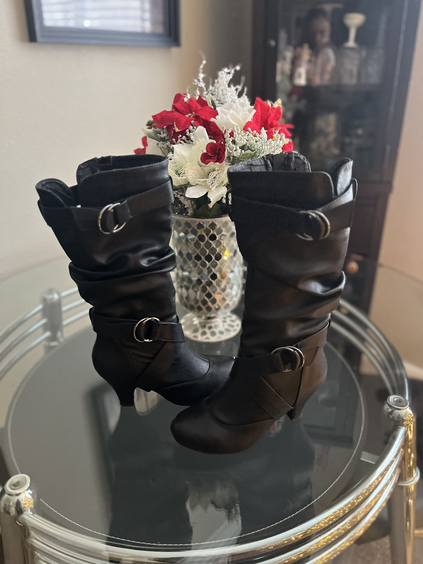 Forever Link Maggie Women's Fashion Black Low Heel Mid-Calf Boots