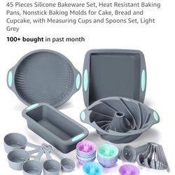 45 Pieces Silicone Bakeware Set, Heat Resistant Baking Pans, Nonstick Baking Molds for Cake, Bread and Cupcake, with Measuring Cups and Spoons Set, Li
