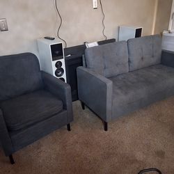 Loveseat couch and chair Grey fabric Brand new