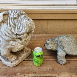 💥VINTAGE💥Bulldog & Turtle Statues/Statuary ~ Art Sculpture Decor/Display for Garden/Patio/Porch/Yard or Pool Deck