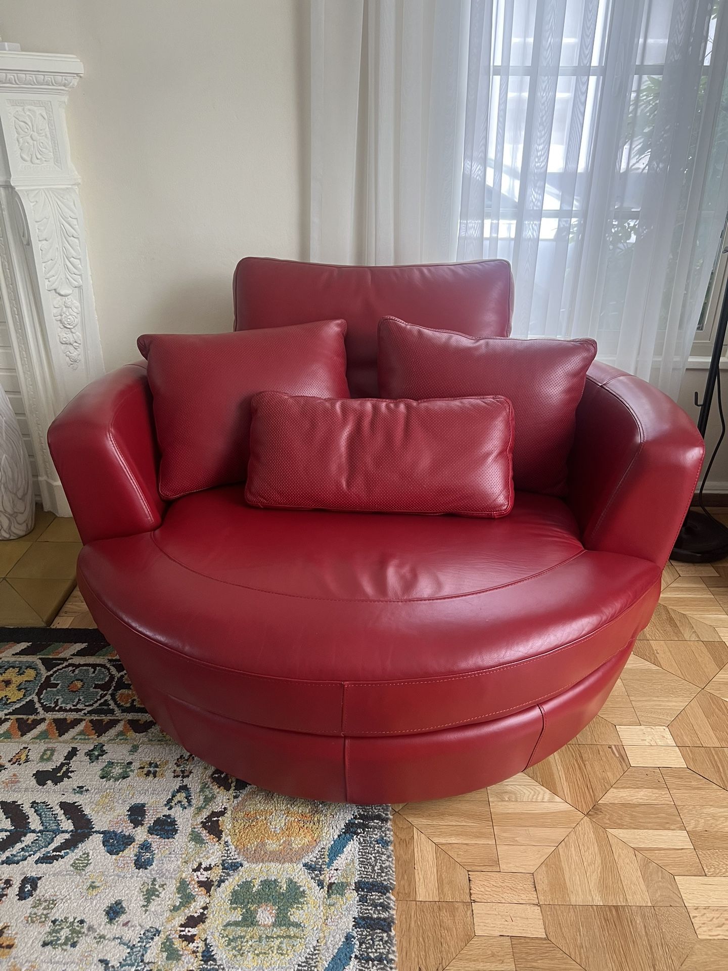 Red Leather Copel Swivel Lounge Chair- Scandinavian Designs