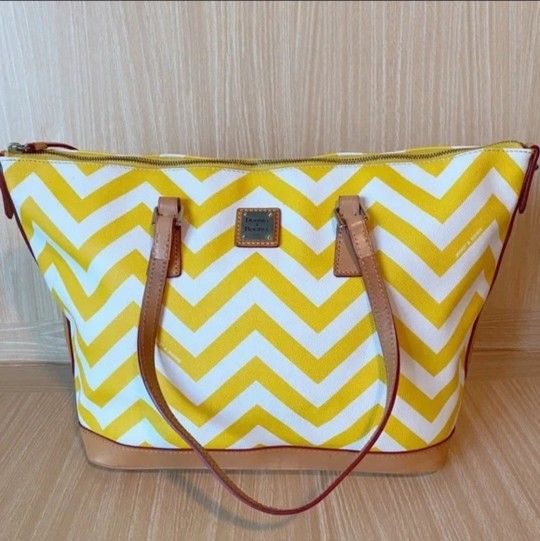 Authentic Dooney & Bourke Coated Cotton Chevron Tote withe Small Zippered Pouch