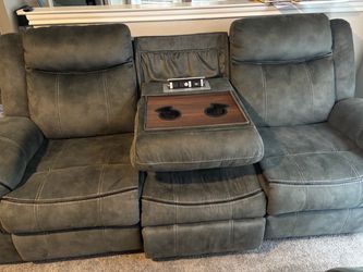 Green  Reclining Sofa with Console and USB Ports