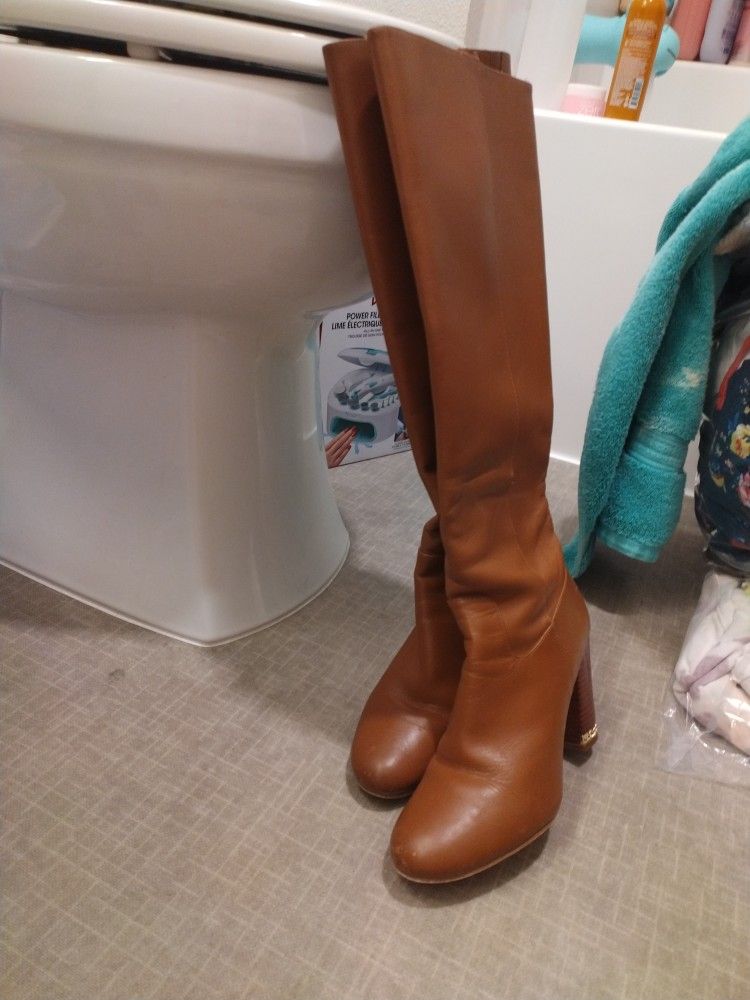 Women's Size 6 Michael Kors Golden Brown Knee High Leather Boot Shoes