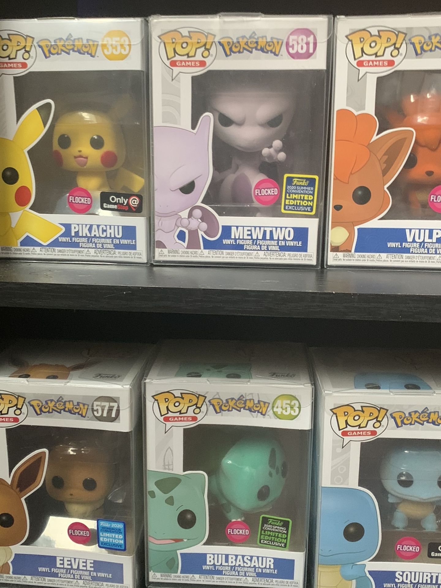 Pokémon Funko Flocked Lot ( Mewtwo, Pikachu, Bulbasaur, Eevee, Vulpix And Squirtle )