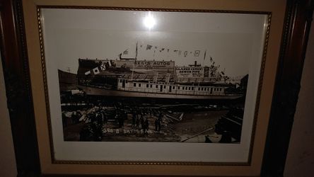 1900s original framed photo vintage Boat