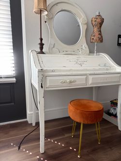 Vintage White Vanity Desk with Mirror