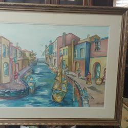 LARGE VENICE CANAL WATERCOLOR ART