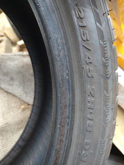 $70.  Pair Of Tires 215 45r18   90% Tread Left