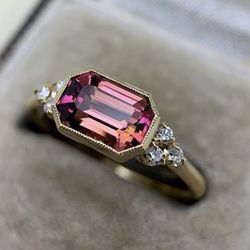 Natural Red Diamond White Sapphires Engagement Ring In 18KT