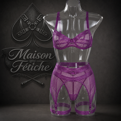 3-Piece Lavender Mesh Lingerie Set