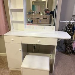 White Vanity Table with Chair